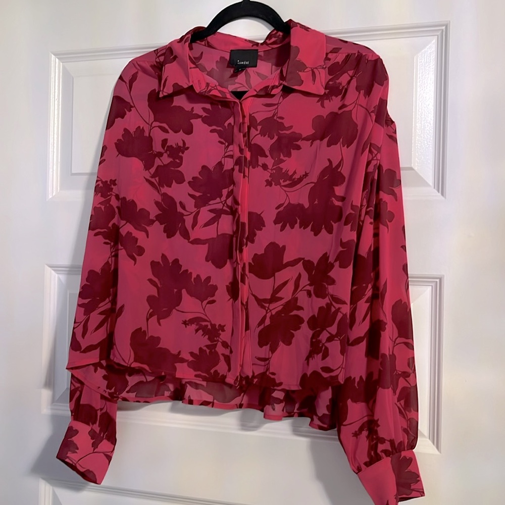 Lumiere NWOT Sheer Floral Red Women's Blouse - Relaxed Fit - Picture 2 of 7